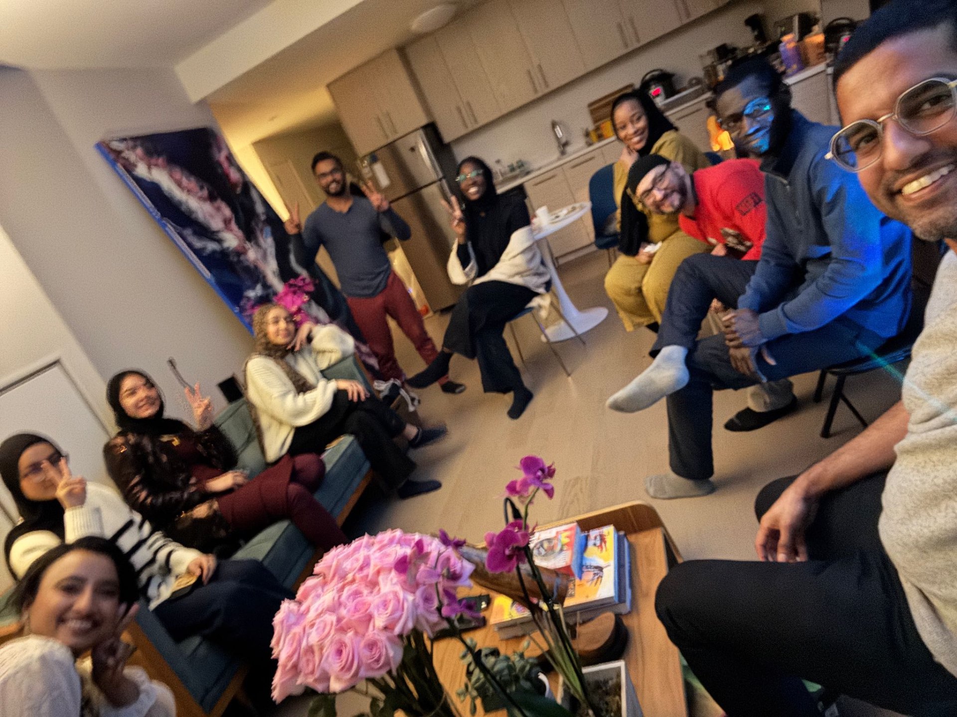 House gathering · full room